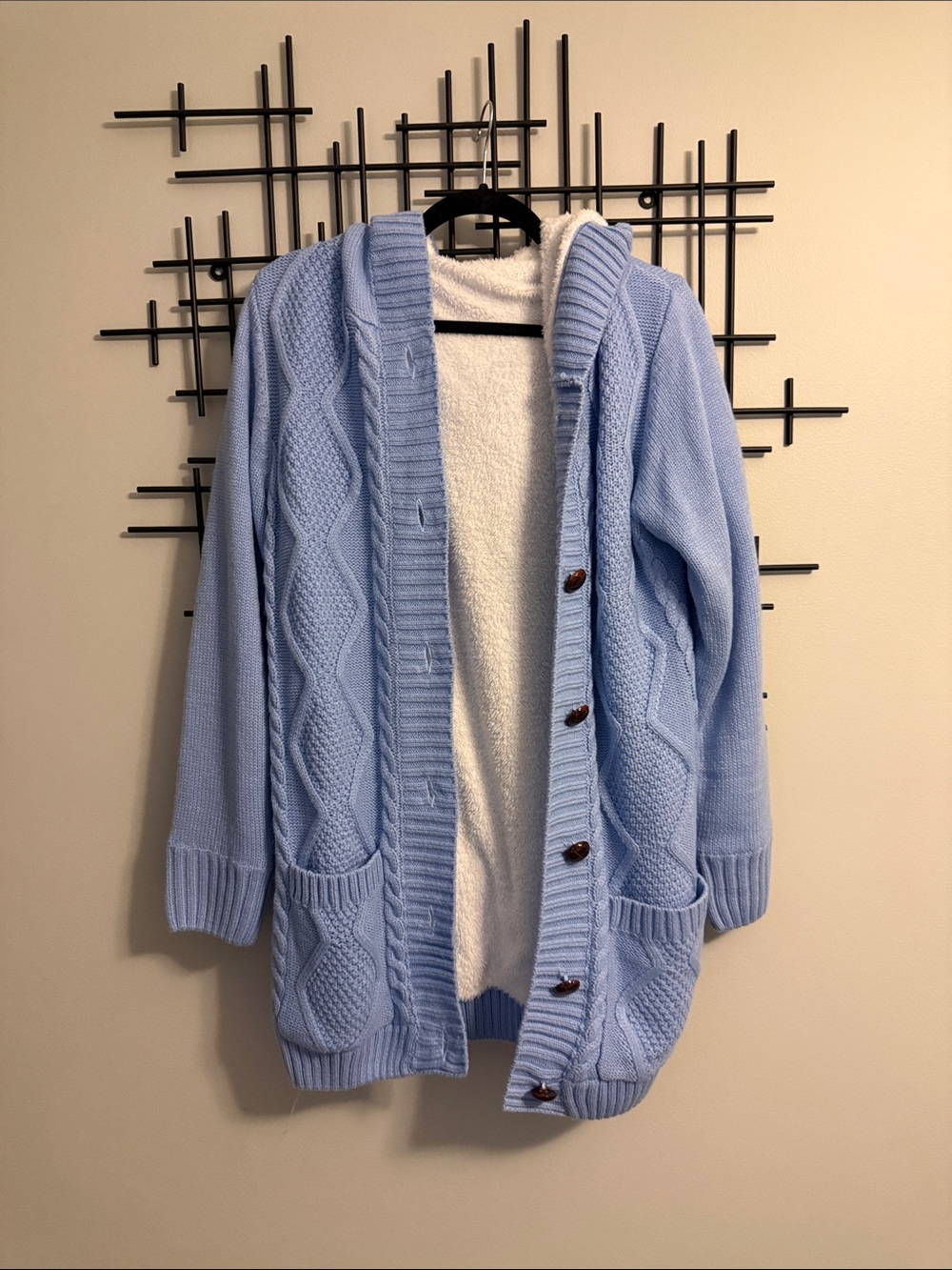 Cozy Light Blue Cable-Knit Hooded Cardigan Sweater